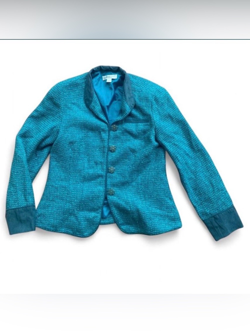 Dark Academia Old Money Teal Tweed Blazer